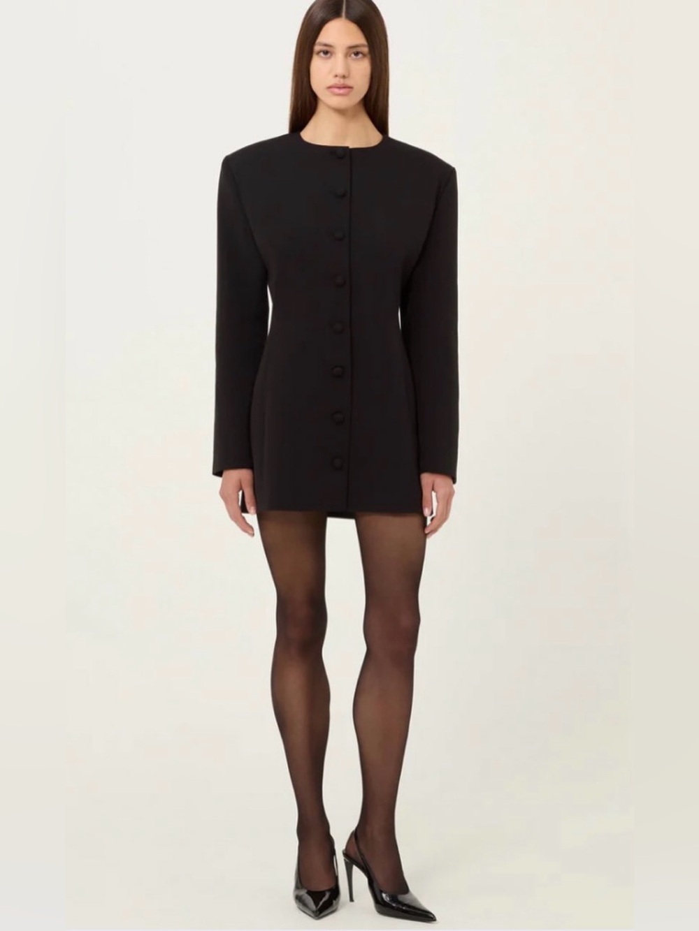 AEXAE Small Contoured Wool Mini Dress Black Button Front